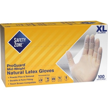 The Safety Zone GRPR-1T, Disposable Gloves, 4 mil Palm, Latex, Powder-Free, XL, 100 PK, Off-White SZNGRPRXL1T